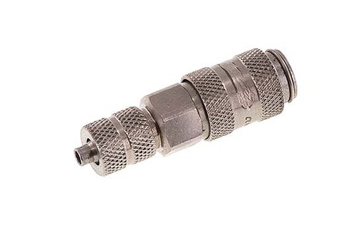 [CLS2-N-S-SV-3] Edelstahl DN 2,7 (Micro) Luftkupplung Muffe 3x4,3 mm Überwurfmutter Doppelabsperrung