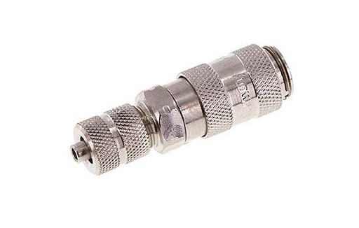 [CLS2-N-SSL-SV-P-3] Edelstahl 316L DN 2,7 (Micro) Luftkupplung Muffe 3x4,3 mm Überwurfmutter Doppelabsperrung