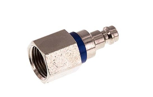 [CLP5-F-BN-BLU-SV-P-038] Bouchon de raccord d'air DN 5 bleu en laiton nickelé G 3/8 pouce femelle à double obturation