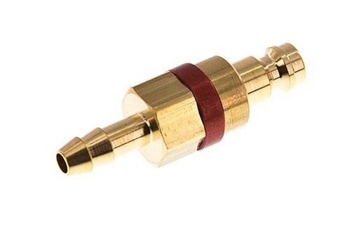 [CLP5-H-B-RED-P-6] Brass DN 5 Red Air Coupling Plug 6 mm Hose Pillar