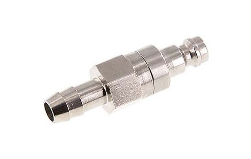 [CLP5-H-BN-SV-8] Nickel-plated Brass DN 5 Air Coupling Plug 8 mm Hose Pillar Double Shut-Off