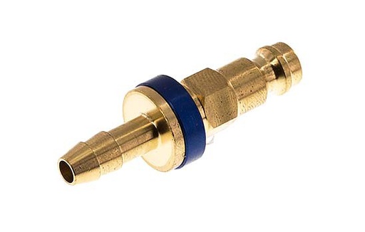 [CLP5-H-B-BLU-CD-6] Brass DN 5 Blue-Coded Air Coupling Plug 6 mm Hose Pillar