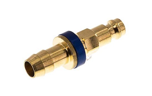[CLP5-H-B-BLU-CD-9] Brass DN 5 Blue-Coded Air Coupling Plug 9 mm Hose Pillar
