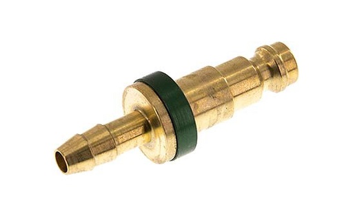 [CLP5-H-B-GRE-CD-6] Brass DN 5 Green-Coded Air Coupling Plug 6 mm Hose Pillar