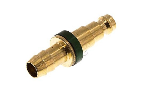 [CLP5-H-B-GRE-CD-9] Brass DN 5 Green-Coded Air Coupling Plug 9 mm Hose Pillar
