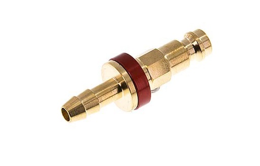 [CLP5-H-B-RED-CD-6] Brass DN 5 Red-Coded Air Coupling Plug 6 mm Hose Pillar