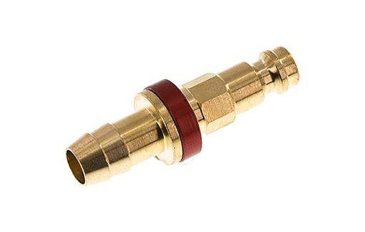 [CLP5-H-B-RED-CD-9] Brass DN 5 Red-Coded Air Coupling Plug 9 mm Hose Pillar