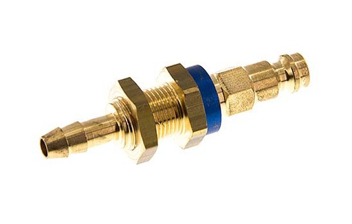[CLP5-HB-B-BLU-CD-6] Brass DN 5 Blue-Coded Air Coupling Plug 6 mm Hose Pillar Bulkhead