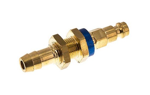 [CLP5-HB-B-BLU-CD-9] Brass DN 5 Blue-Coded Air Coupling Plug 9 mm Hose Pillar Bulkhead