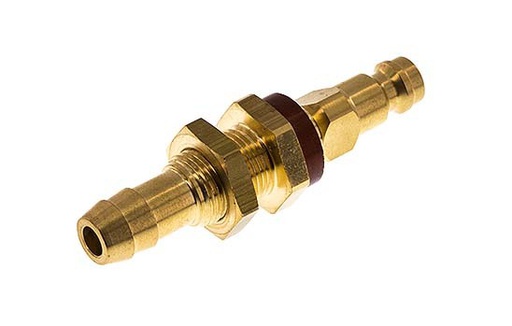 [CLP5-HB-B-BRO-CD-9] Brass DN 5 Brown-Coded Air Coupling Plug 9 mm Hose Pillar Bulkhead