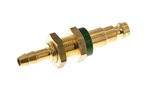 [CLP5-HB-B-GRE-CD-6] Brass DN 5 Green-Coded Air Coupling Plug 6 mm Hose Pillar Bulkhead