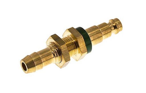 [CLP5-HB-B-GRE-CD-9] Brass DN 5 Green-Coded Air Coupling Plug 9 mm Hose Pillar Bulkhead
