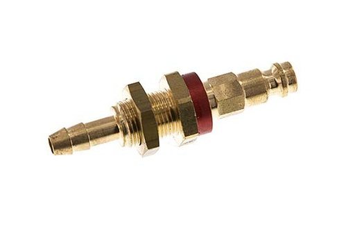 [CLP5-HB-B-RED-CD-6] Brass DN 5 Red-Coded Air Coupling Plug 6 mm Hose Pillar Bulkhead