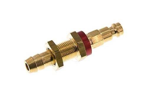[CLP5-HB-B-RED-CD-9] Brass DN 5 Red-Coded Air Coupling Plug 9 mm Hose Pillar Bulkhead
