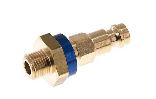 [CLP5-M-B-BLU-CD-018] Brass DN 5 Blue-Coded Air Coupling Plug G 1/8 inch Male