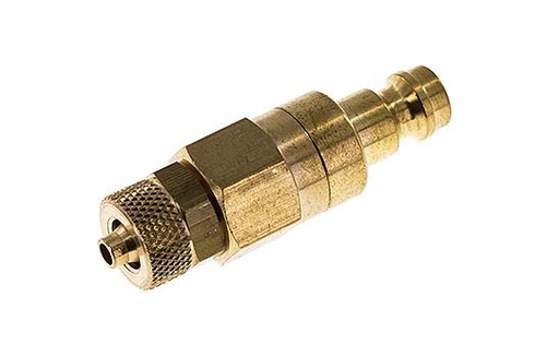 [CLP5-N-B-SV-4] Brass DN 5 Air Coupling Plug 4x6 mm Union Nut Double Shut-Off