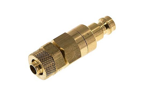 [CLP5-N-B-SV-6] Brass DN 5 Air Coupling Plug 6x8 mm Union Nut Double Shut-Off