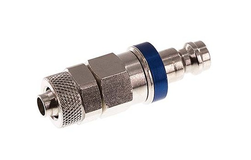 [CLP5-N-BN-BLU-SV-6] Latón niquelado DN 5 Azul Tapón de acoplamiento de aire 6x8 mm Tuerca de unión Doble cierre