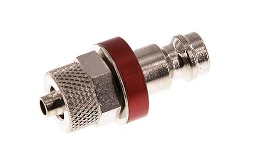 [CLP5-N-BN-RED-4] Laiton nickelé DN 5 Rouge Bouchon de raccord d'air 4x6 mm Écrou-raccord