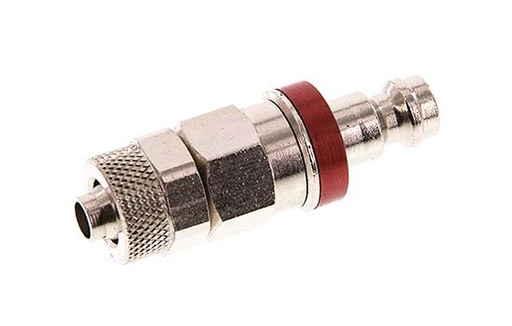 [CLP5-N-BN-RED-SV-6] Latón niquelado DN 5 Tapón de acoplamiento de aire rojo Tuerca de unión 6x8 mm Cierre doble