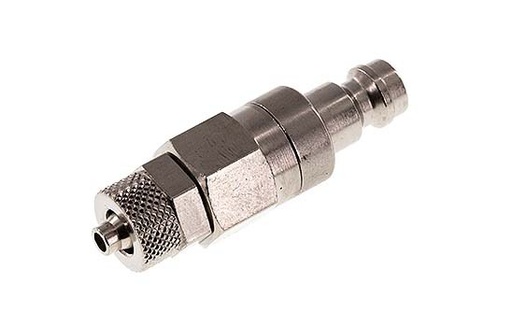 [CLP5-N-BN-SV-4] Nickel-plated Brass DN 5 Air Coupling Plug 4x6 mm Union Nut Double Shut-Off