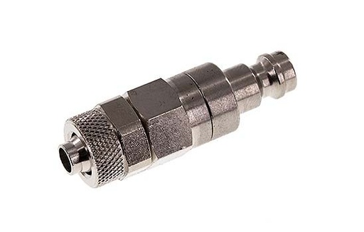 [CLP5-N-BN-SV-6] Messing vernickelt DN 5 Luftkupplungsstecker 6x8 mm Überwurfmutter Doppelabsperrung