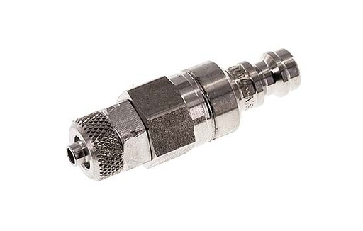 [CLP5-N-SSL-SV-P-4] Edelstahl 306L DN 5 Luftkupplungsstecker 4x6 mm Überwurfmutter Doppelabsperrung