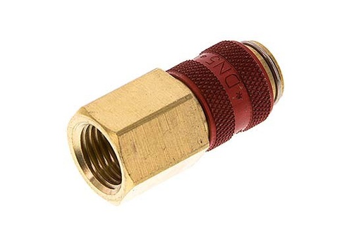 [CLS5-F-B-RED-014] Coupleur pneumatique DN 5 rouge en laiton Douille G 1/4 pouce femelle