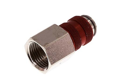 [CLS5-F-BN-RED-SV-P-038] Nickel-plated Brass DN 5 Red Air Coupling Socket G 3/8 inch Female Double Shut-Off
