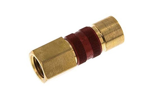 [CLS5-F-B-RED-CD-014] Brass DN 5 Red-Coded Air Coupling Socket G 1/4 inch Female