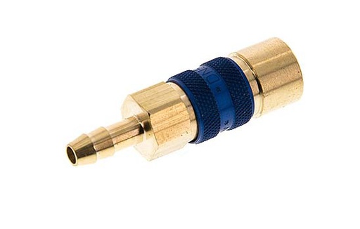 [CLS5-H-B-BLU-CD-6] Brass DN 5 Blue-Coded Air Coupling Socket 6 mm Hose Pillar
