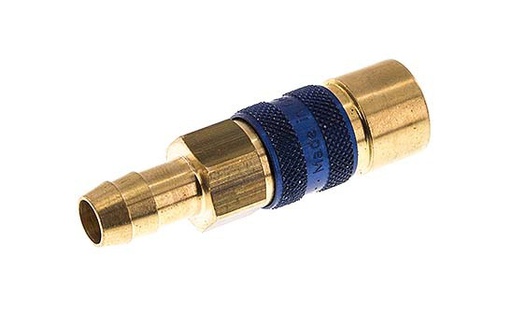 [CLS5-H-B-BLU-CD-9] Brass DN 5 Blue-Coded Air Coupling Socket 9 mm Hose Pillar