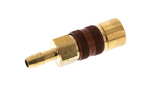 [CLS5-H-B-BRO-CD-6] Brass DN 5 Brown-Coded Air Coupling Socket 6 mm Hose Pillar