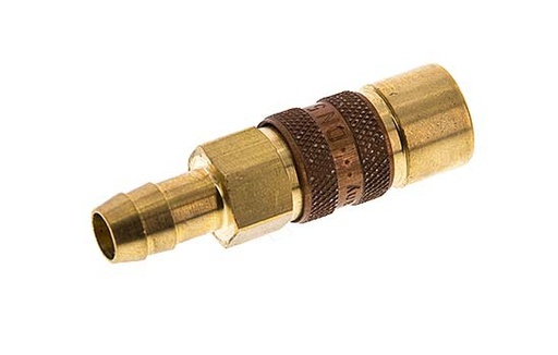 [CLS5-H-B-BRO-CD-9] Brass DN 5 Brown-Coded Air Coupling Socket 9 mm Hose Pillar