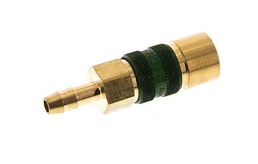 [CLS5-H-B-GRE-CD-6] Brass DN 5 Green-Coded Air Coupling Socket 6 mm Hose Pillar