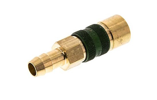 [CLS5-H-B-GRE-CD-9] Brass DN 5 Green-Coded Air Coupling Socket 9 mm Hose Pillar