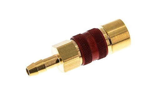 [CLS5-H-B-RED-CD-6] Brass DN 5 Red-Coded Air Coupling Socket 6 mm Hose Pillar