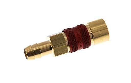 [CLS5-H-B-RED-CD-9] Brass DN 5 Red-Coded Air Coupling Socket 9 mm Hose Pillar