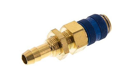 [CLS5-HB-B-BLU-8] Acoplamiento de aire de latón DN 5 azul Pasamuros de 8 mm para mangueras