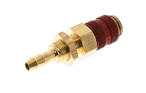 [CLS5-HB-B-RED-6] Brass DN 5 Red Air Coupling Socket 6 mm Hose Pillar Bulkhead