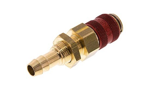 [CLS5-HB-B-RED-8] Brass DN 5 Red Air Coupling Socket 8 mm Hose Pillar Bulkhead