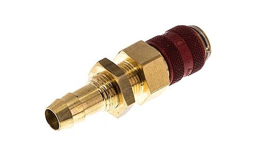 [CLS5-HB-B-RED-SV-9] Brass DN 5 Red Air Coupling Socket 9 mm Hose Pillar Bulkhead Double Shut-Off