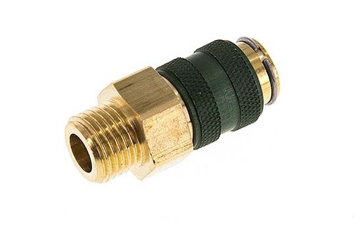 [CLS5-M-B-GRE-SV-014] Brass DN 5 Green Air Coupling Socket G 1/4 inch Male Double Shut-Off