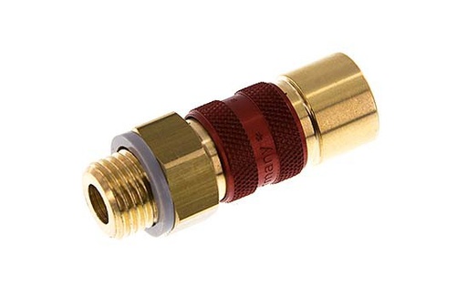 [CLS5-M-B-RED-CD-014] Brass DN 5 Red-Coded Air Coupling Socket G 1/4 inch Male