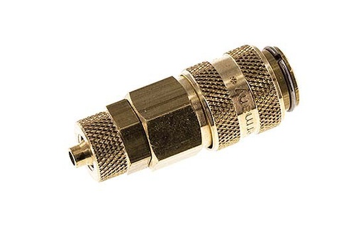 [CLS5-N-B-SV-4] Brass DN 5 Air Coupling Socket 4x6 mm Union Nut Double Shut-Off