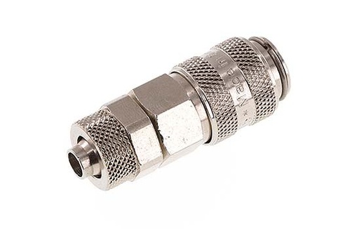 [CLS5-N-BN-6] Laiton nickelé Coupleur pneumatique DN 5 Douille 6x8 mm Écrou-raccord