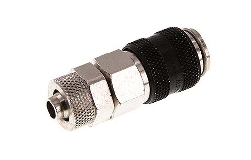 [CLS5-N-BN-BLA-SV-6] Laiton nickelé DN 5 Douille de raccord d'air noir 6x8 mm Écrou-raccord à double obturation