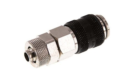 [CLS5-N-BN-BLA-SV-6] Nickel-plated Brass DN 5 Black Air Coupling Socket 6x8 mm Union Nut Double Shut-Off