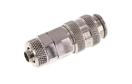 [CLS5-N-SSL-SV-P-6] Acier inoxydable 316L DN 5 Coupleur pneumatique Douille 6x8 mm Écrou-raccord Double obturation