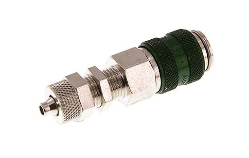 [CLS5-NB-BN-GRE-4] Nickel-plated Brass DN 5 Green Air Coupling Socket 4x6 mm Union Nut Bulkhead